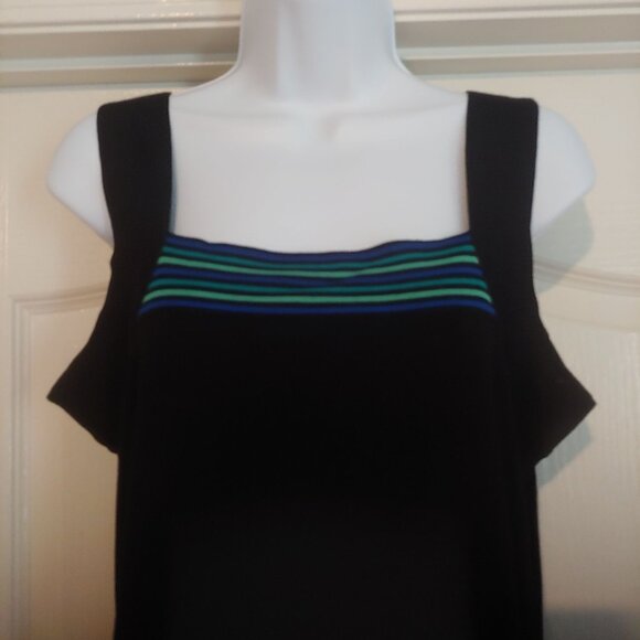 Exclusively Misook Womens Med Black Blue Tone Stripes Stretch Acrylic Shell Tank - Picture 2 of 9
